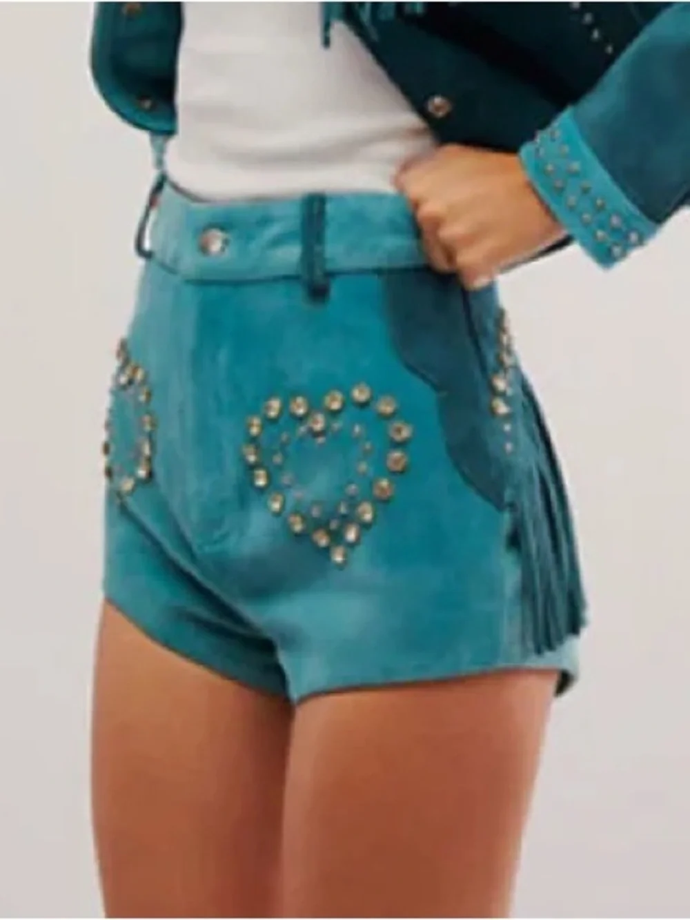 Understated Leather Wanted Shorts Suede Rhinestone Heart Fringe Booty Shorts XL